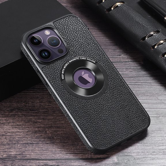 Artificial Litchi Texture PU Leather Magnetic Case for iPhone 12 Pro Max, [Compatible with MagSafe] Visible Logo Luxury Slim-fit Anti-falling Phone Case Cover for iPhone 12 Pro Max, Black