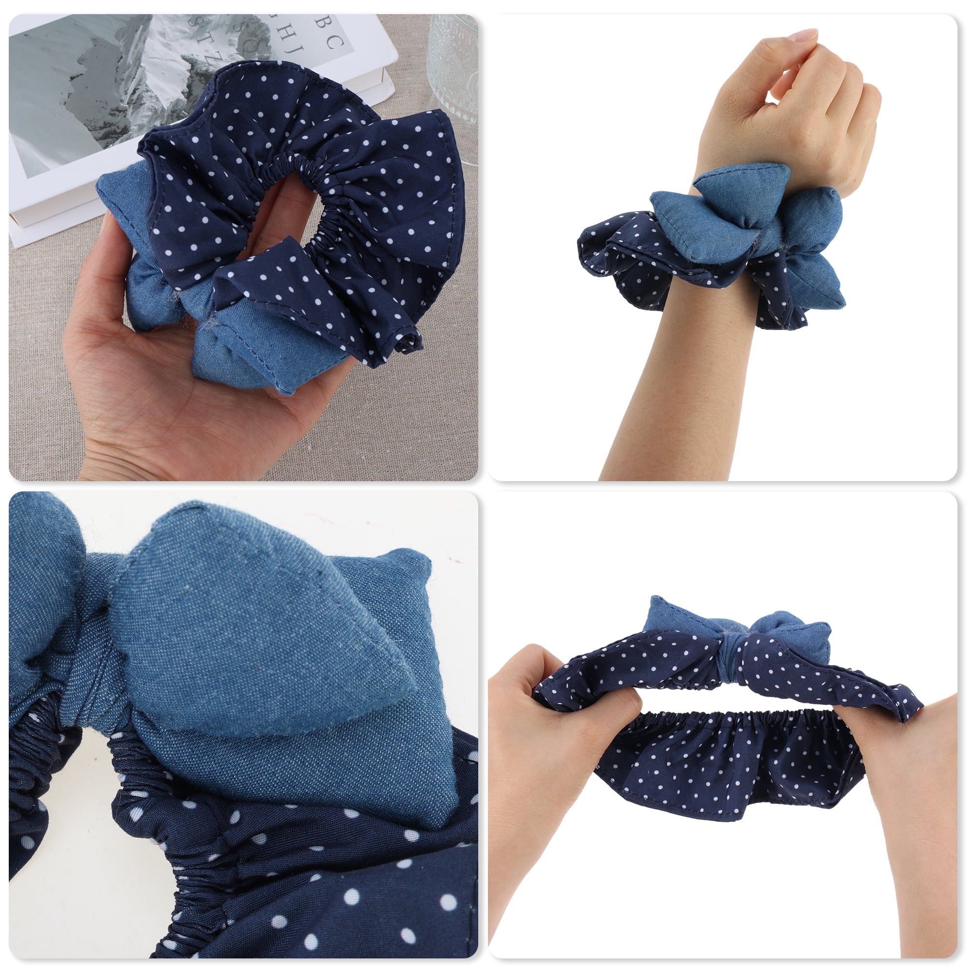 Unique Bargains Bow Denim Hair Ties Fashionable Daily Use Blue Bow Patchwork
