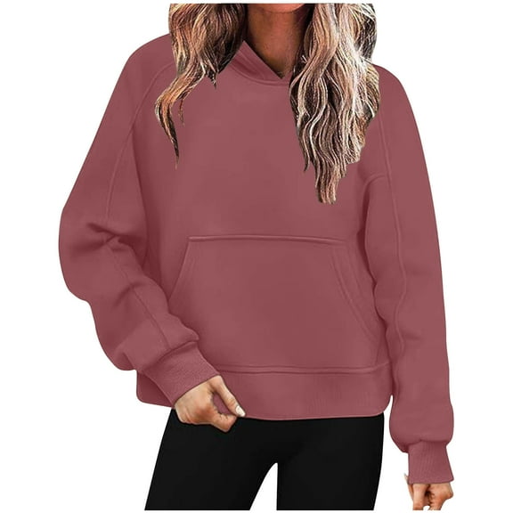 Diufon Womens Hoodies Tops Solid Color Padded Sweatshirts Long Sleeve Pullover Tops with Pockets