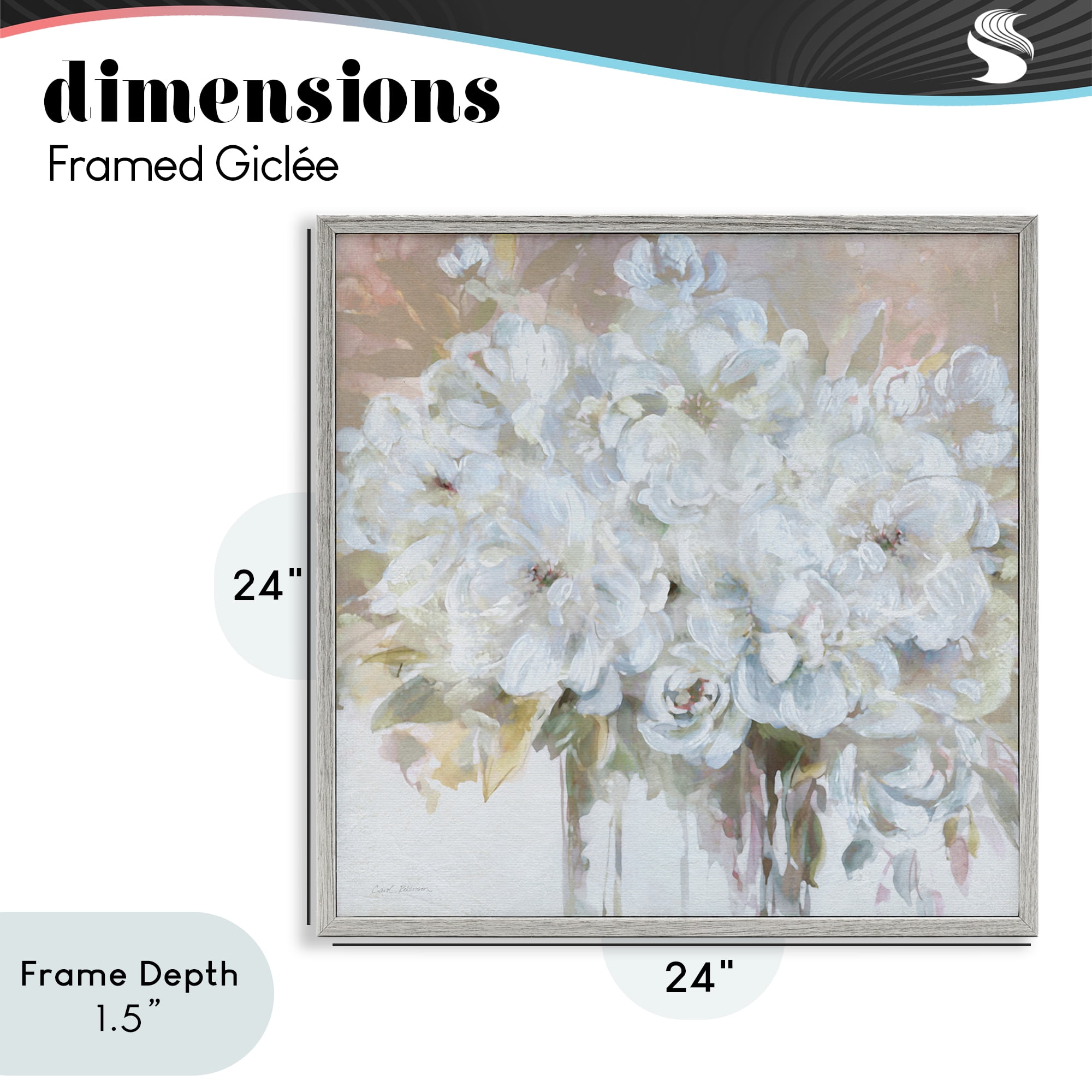 Stupell Industries Soft White Bouquet Serenity Gray Framed Giclee Art, design by Carol Robinson