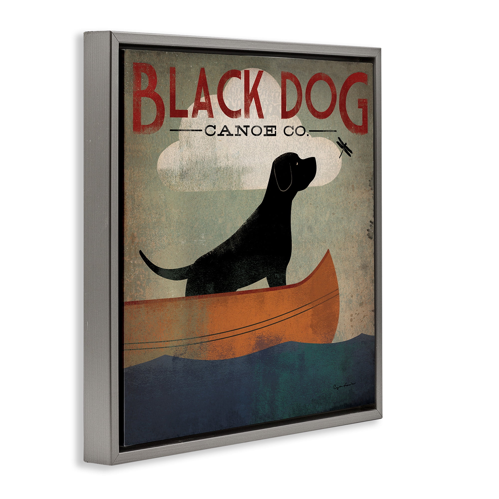 Stupell Industries Black Dog Canoe Company Animals & Insects Painting Gray Floater Framed Canvas Art Print Wall Art, 18 x 18