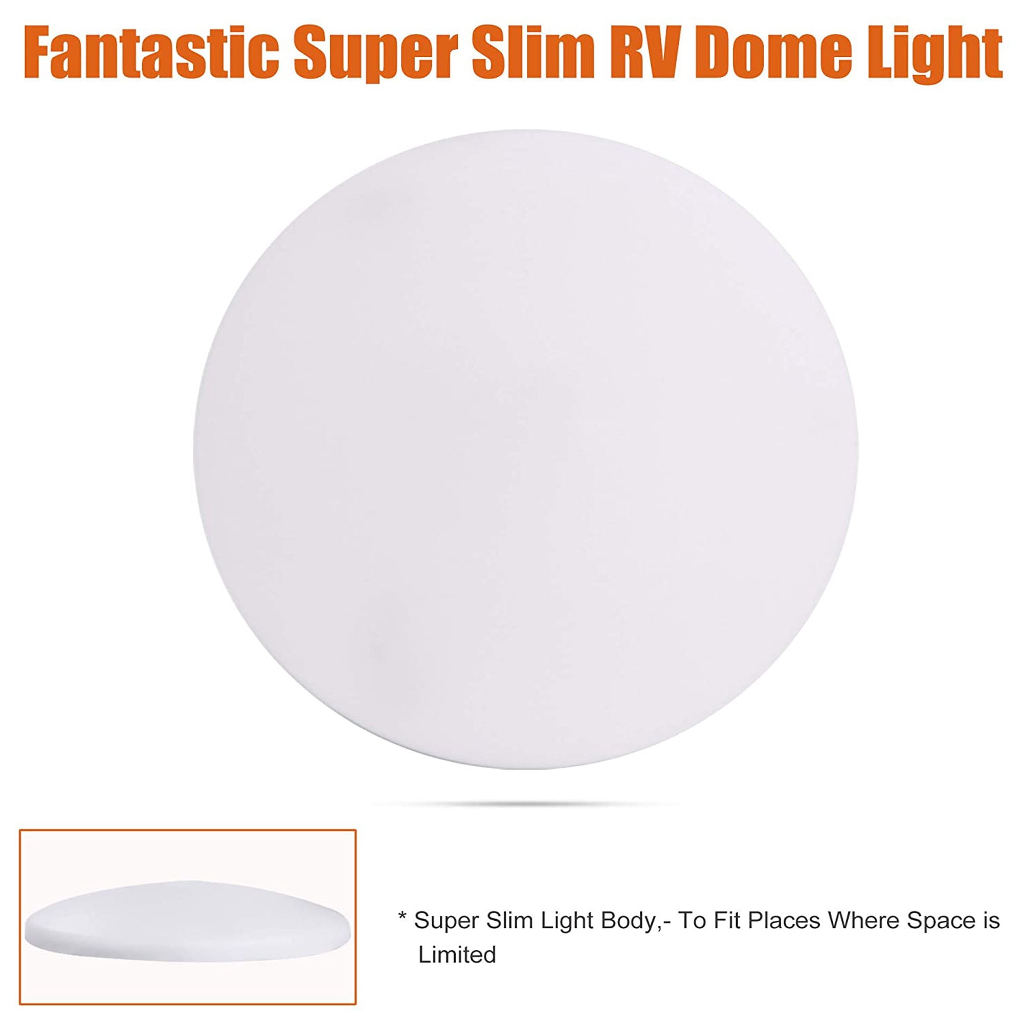 Facon 4-1/2'' LED RV Puck Light Super Slim Under Cabinet Light, 2-Packs Surface Mount Ceiling Dome Lamp with Push Switch, 12V DC Interior Lamp for RV Camper Trailer Motorhome, 3400K Warm White