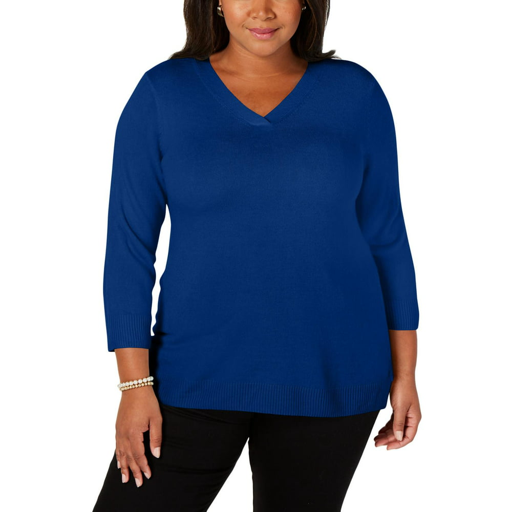 Karen Scott - Karen Scott Womens Plus V-Neck Ribbed Pullover Sweater ...