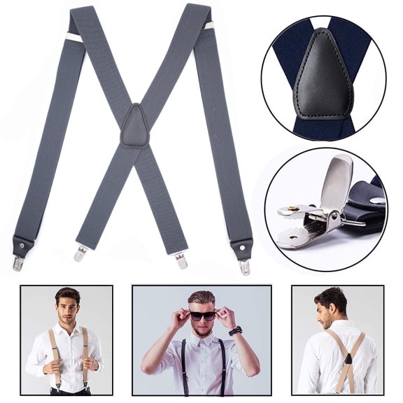 SAYLITA Heavy Duty Clip Suspenders for Men, Men's Adjustable X Back Mens Suspenders Straps with Clips for Work Wedding Party