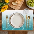 thumbnail image 4 of Aqua Blue Geometric Placemats Set of 6, Modern White Stripe Distortion Art Placemats for Dining Table, Place Mats for Kitchen Tabletop, Waterproof Wipeable Dining Table Mats Set, 4 of 9