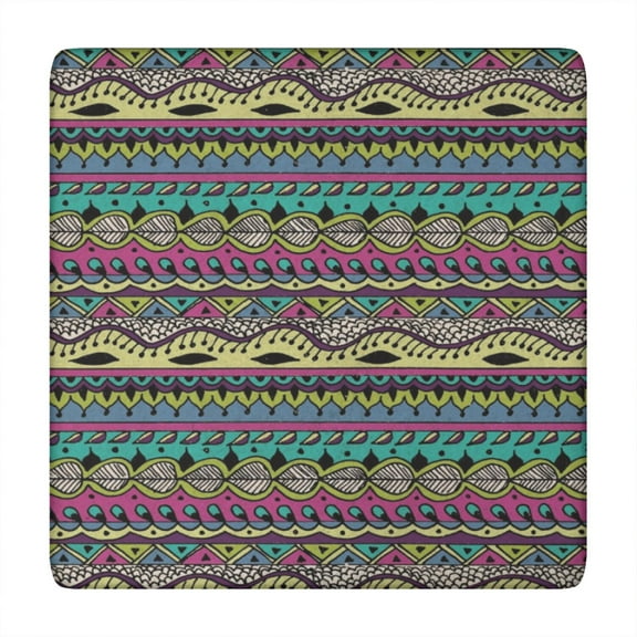 Fitted Tablecloth Square Floral Tribal Rustic Style, Waterproof Vinyl, Backed, Elastic Edge, Wipeable for Indoor Outdoor Table 34-36"