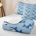 thumbnail image 4 of meiyoeat Cute Cartoon Shark Quilt Full for Boys Girls, Kawaii Underwater Animal Full Bedspread Sets, Sky Blue, 3-Piece, 4 of 7