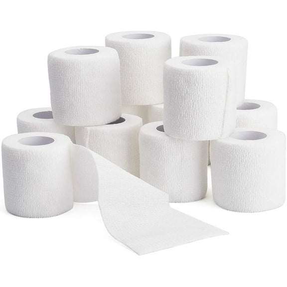 12 Pack Self Adherent Cohesive Wrap Bandages, 5 Yards Elastic First Aid Tape Medical Vet Wrap for Sports Protection and Wrist Ankle Knee Leg Sprains & Swelling (White, 2"x5yd / 5cmx4.5m)