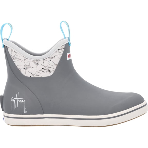 Men's Ankle Deck Boot Guy Harvey, Grey And Sailfish Sketch, Size 11(M)
