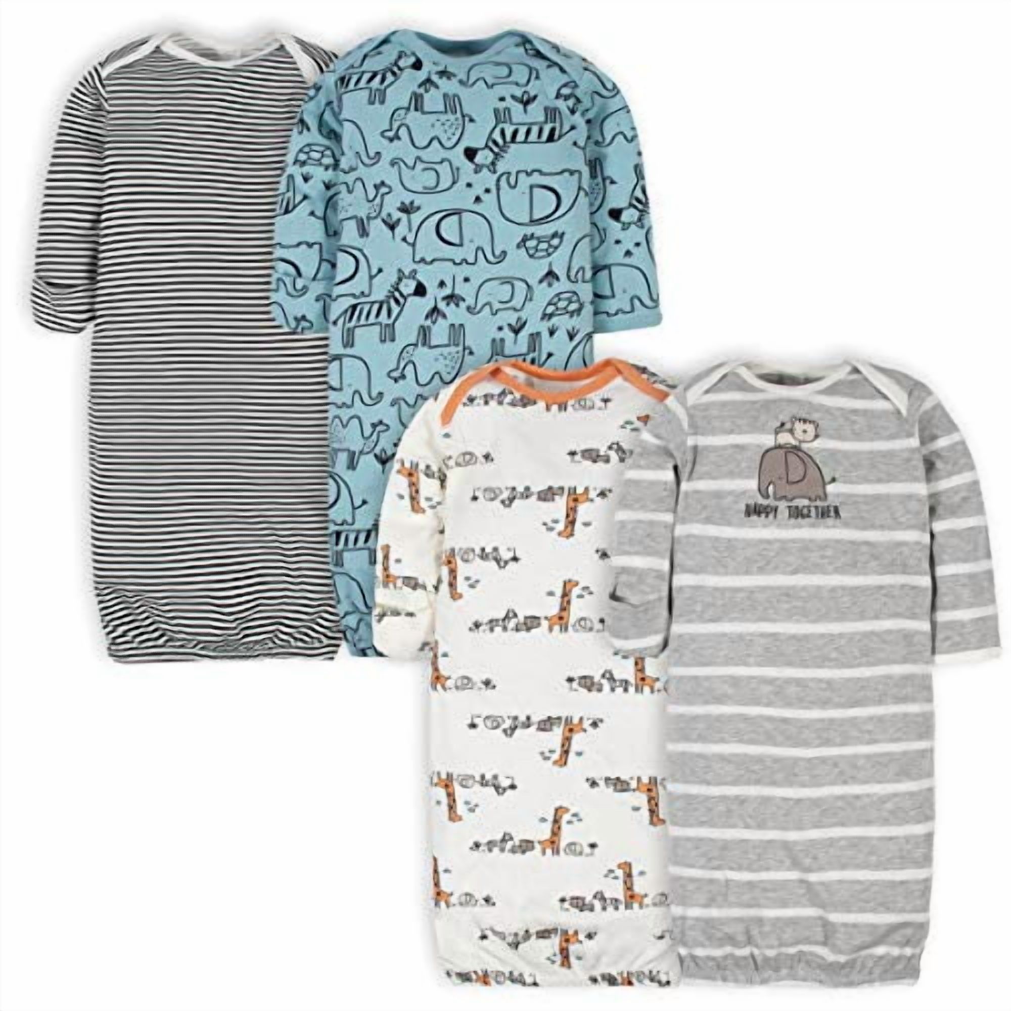 Gerber Baby Neutral Lap Shoulder Gowns, 4-Pack, Preemie-0/6 Months