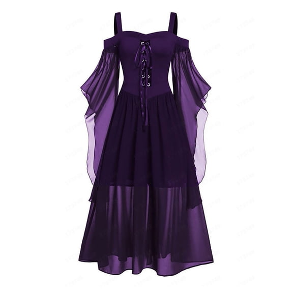 iixpin Womens Medieval Gothic Retro Dress Adult Renaissance Victorian Maxi Corset Long Dress Purple XXL