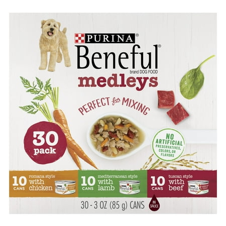 UPC: 0017800190831 | Purina Beneful Medley Wet Dog Food for Adult Dogs Variety Pack Real Chicken Lamb & Beef 3 oz Cans (30 Pack)