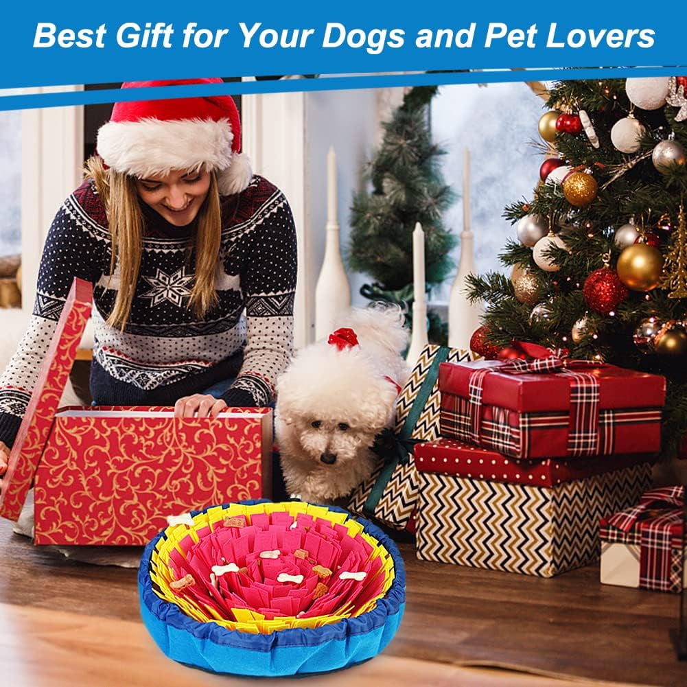 Snuffle Mat for Dogs, Interactive Dog Enrichment Toys for Boredom and Mental Stimulation, Adjustable Sniff Mat for Slow Eating and Keep Busy (Red & Yellow)