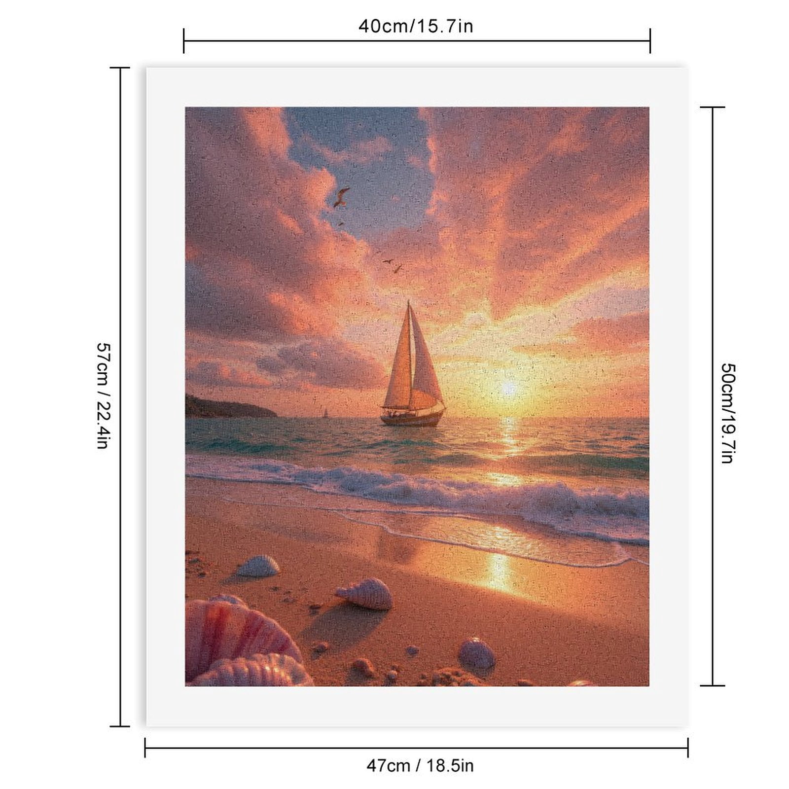 Paint By Numbers Kit for Adults Beginner - Seashell Beach Sunset Sailboat Serenity DIY Canvas Painting Kits for Adults, Frameless Paint By Number for Adults for Home Wall Decor 16x20 Inch