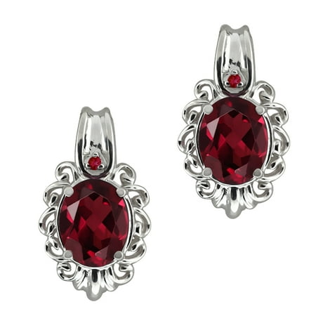 2.82 Ct Oval Red Rhodolite Garnet Gemstone 18k White Gold Earrings