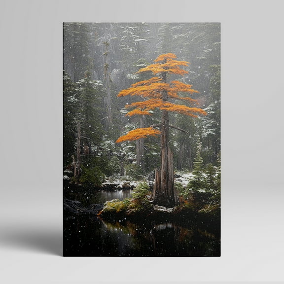 1pc Snow - falling Forest Landscape Canvas Wall Art with a Striking Orange - leafed Tree framed Decor room hanging Wall Picture Decor for Home Gifts, living room, bathroom, bedroom, kitchen wall art