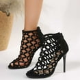 thumbnail image 2 of Fesfesfes Black Shoes Womens Plus Size Hollow Round Head Dazzling Rhinestone Heels 7.5(40), 2 of 9