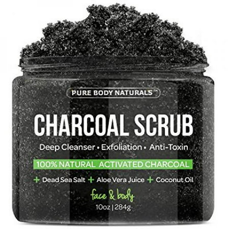 The BEST Charcoal Scrub with Coconut Oil - 10 oz.Best for Facial Scrub, Pore Minimizer & Reduces Wrinkles, Acne Scars, Blackheads & Anti Cellulite Treatment, Great as Body Scrub, Body & Face (Best Treatment For Hives On Body)