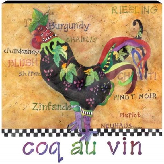 15 x 15 Inch Coq Au Vin Collectible Chicken Painted Canvas Wall Art