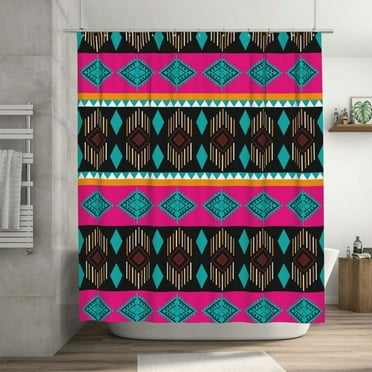 Retro Tribal Native Style Green Pattern Shower Curtain, Waterproof Bath Curtains for Bathroom Decorations, 72 x 72 inches