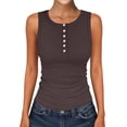 thumbnail image 2 of Womens Tank Tops Dressy Casual Summer Sleeveless Crew Neck Ribbed Button Down Shirts Workout Basic Blouses Brown 2XL, 2 of 5