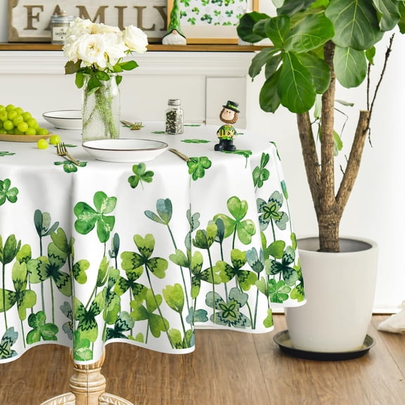 St. Patrick''s Day Tablecloth 60×60 Inch Round, Watercolor Lucky Shamrock Washable Table Cover for Party Picnic Dinner Decor