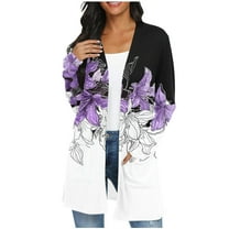 SwiftWear Long Sleeve Long Cardigan with Pockets Women's Trendy Floral Print Wrap Relaxed Fit Cadigant Open Front Tops