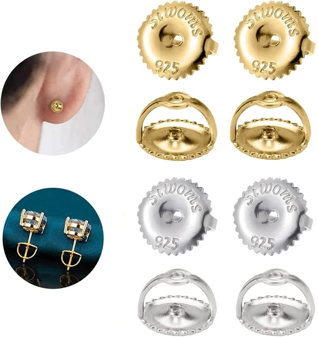 DELECOE 14K Gold Screw On Earring Backs for Diamond Studs 925 Stering  Silver Hypoallergenic Screw Backs Replacement Screw on Earrings Back Fit  Post