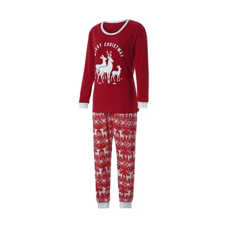 

LisenraIn Christmas Pajamas Parent-child Letter Print Pullover Plaid Clothes