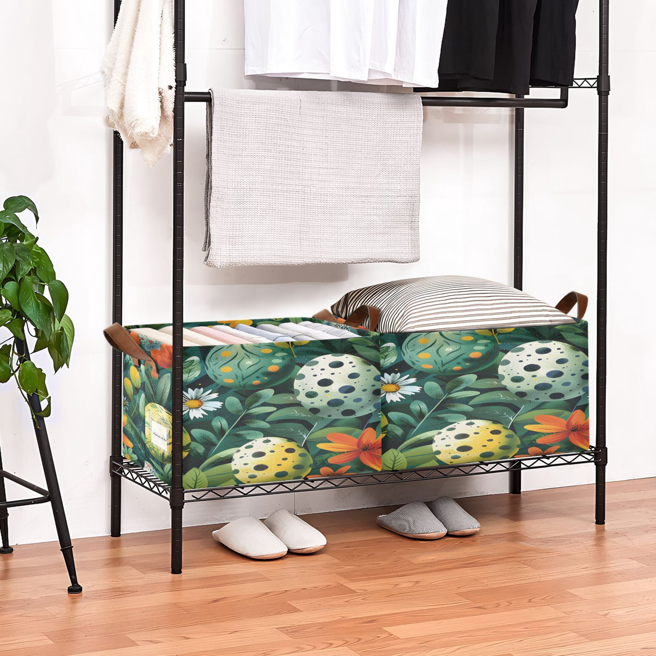 Ryvnso Easter Eggs in Floral Storage Bins Large Basket Foldable Cube Toys Organizer with Handles 2 PCs