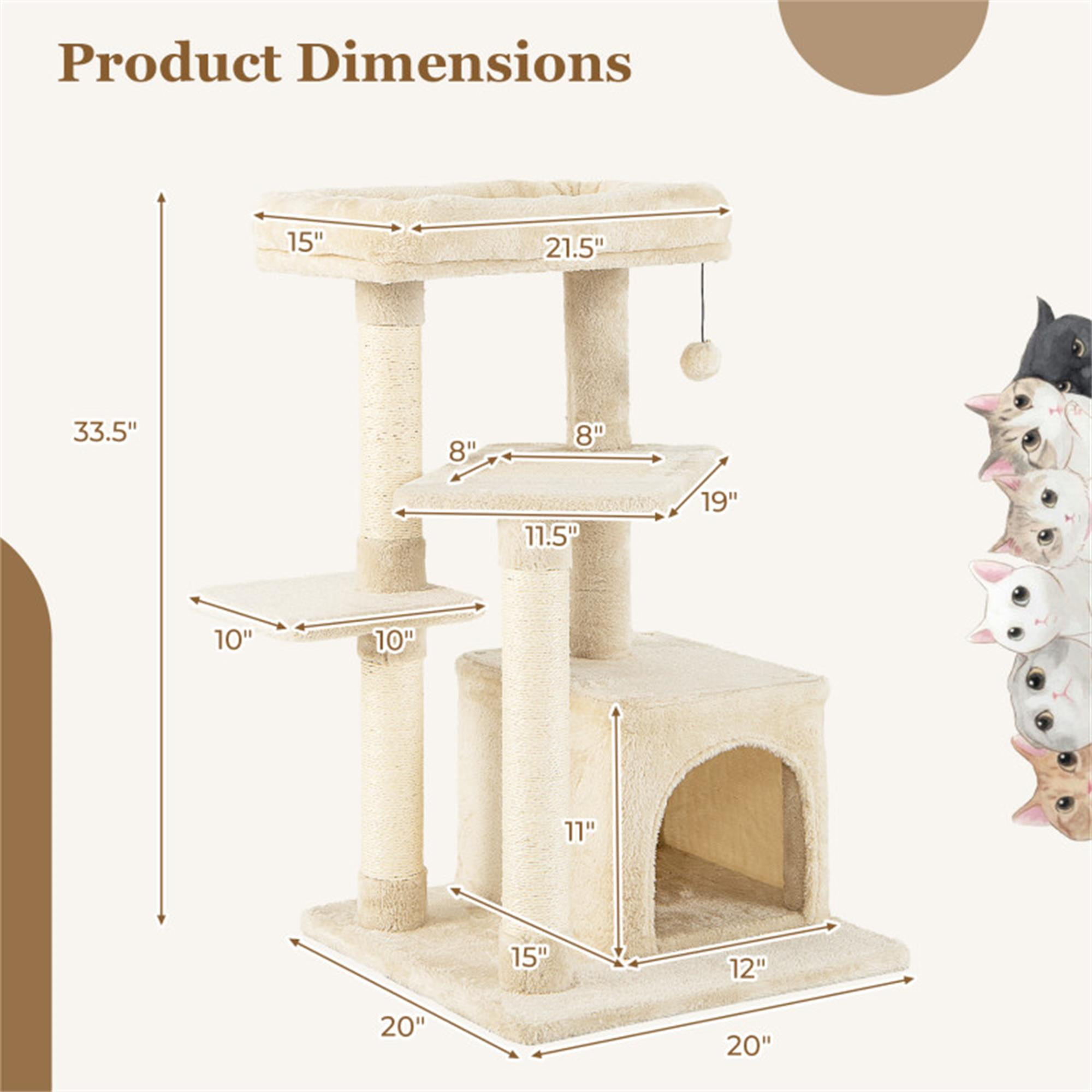Pefilos 33" Cat Tree for Small Indoor Cats, Plush Cat Tower with Large Cat Condo, Perch and Sisal Cat Scratching Post for Kittens, Beige Pefilos 33" Cat Tree for Small Indoor Cats, Plush Cat Tower with Large Cat Condo, Perch and Sisal Cat Scratching Post for Kittens, Beige