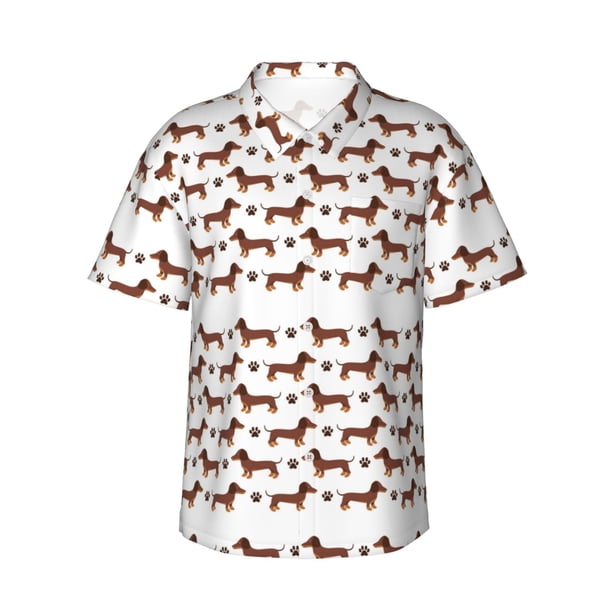 Balery Dachshund Dog Puppy Camisas hawaianas de manga corta para hombre, camisas playeras de corte holgado, camisas de vacaciones con botones,Medium