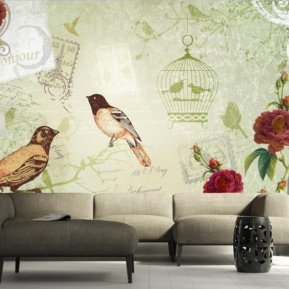 Tiptophomedecor Animal Wallpaper Wall Mural - Vintage Birds