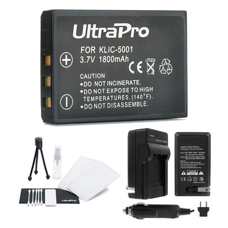 Sony Kodak Easyshare - KLIC-5001 High-Capacity Replacement Battery with Rapid Travel Charger for Kodak EasyShare P850 P880 DX6490 DX7440 - UltraPro BONUS INCLUDED: Camera Cleaning Kit, Screen Protector, Mini Travel Tripod