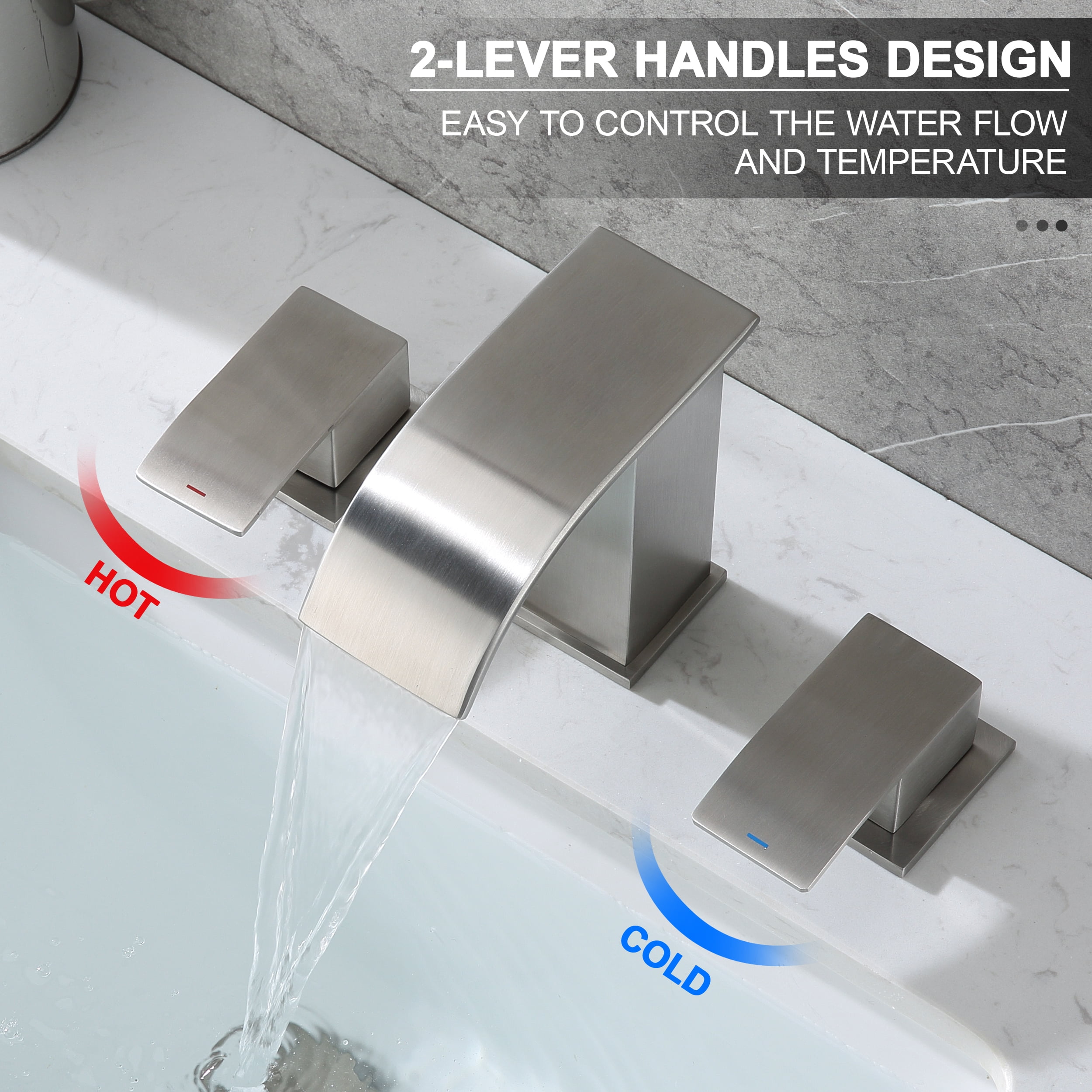 Bathroom Sinks Faucets 2-Handles 8 Inch 3 Hole - Widespread Waterfall Bathroom Sinks Brushed Nickel Faucet Gagalife