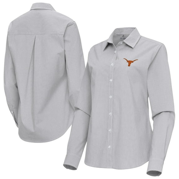 Women's Antigua Gray Texas Longhorns Porter Woven Tri-Blend Long Sleeve Button-Up Shirt