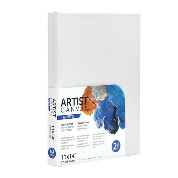 Artist Stretched Canvas, 11"X14", 2 Pack, 100% Cotton Acid Free, White, Deluxe Canvas, For All Skill Levels