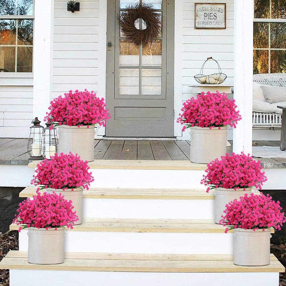 24 Bundles Artificial Flowers Lotus Outdoor Fake Flowers for Decoration UV Resistant No Fade Faux Plastic Plants Garden Porch Window Box Décor (Orchid)