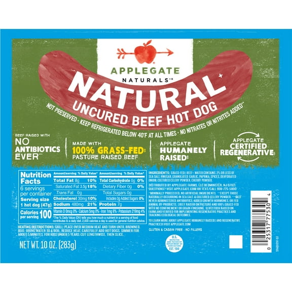 Applegate, Natural Uncured Beef Hot Dog, 10oz (Refrigerated)