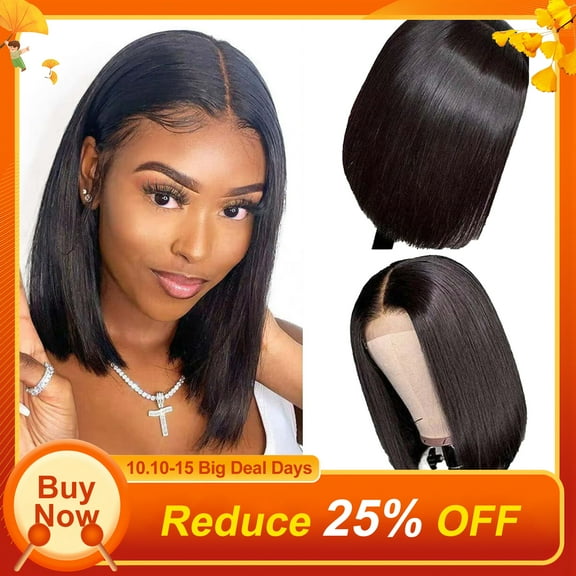DOPI Bob Wigs Human Hair 12 Inch Bob No Lace Front Wig Hair Black Bob Short Wig Synthetic Wig(2Pack)