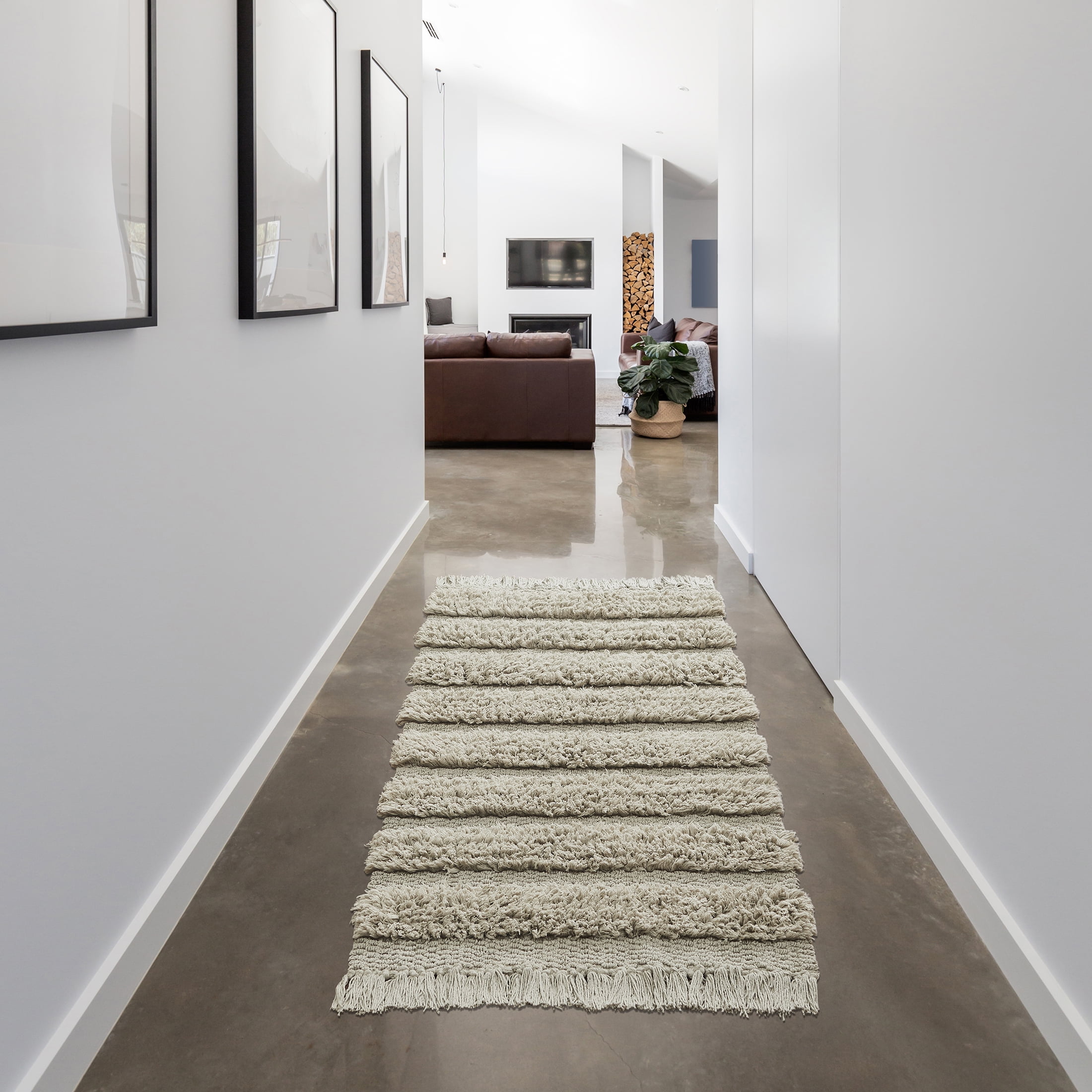 VCNY Home Savannah Fringe Taupe Stripe Cotton Blend Bath Runner Rug, 24" x 60"
