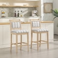 thumbnail image 5 of Dayalane 26" Farmhouse Counter Height Bar Stools Set of 2, Rustic French Wooden Barstools with Linen Fabric Upholstered , Top Rail Nailhead Breakfast Bar Stool for Bar Kitchen Island Bistro, Striped, 5 of 13