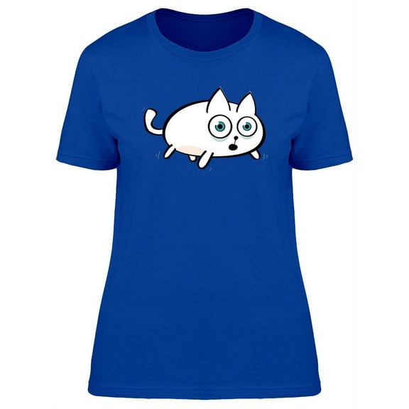 Scared White Kitten Cartoon T-Shirt Women -Image by Shutterstock, Female Medium
