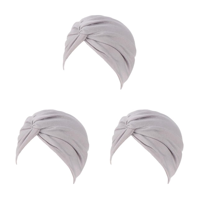 Turbante Musulmán Sonducket Hijabs Caps Frente Color Plisado Elasticidad Chemo Mujeres Headwear Gris Claro