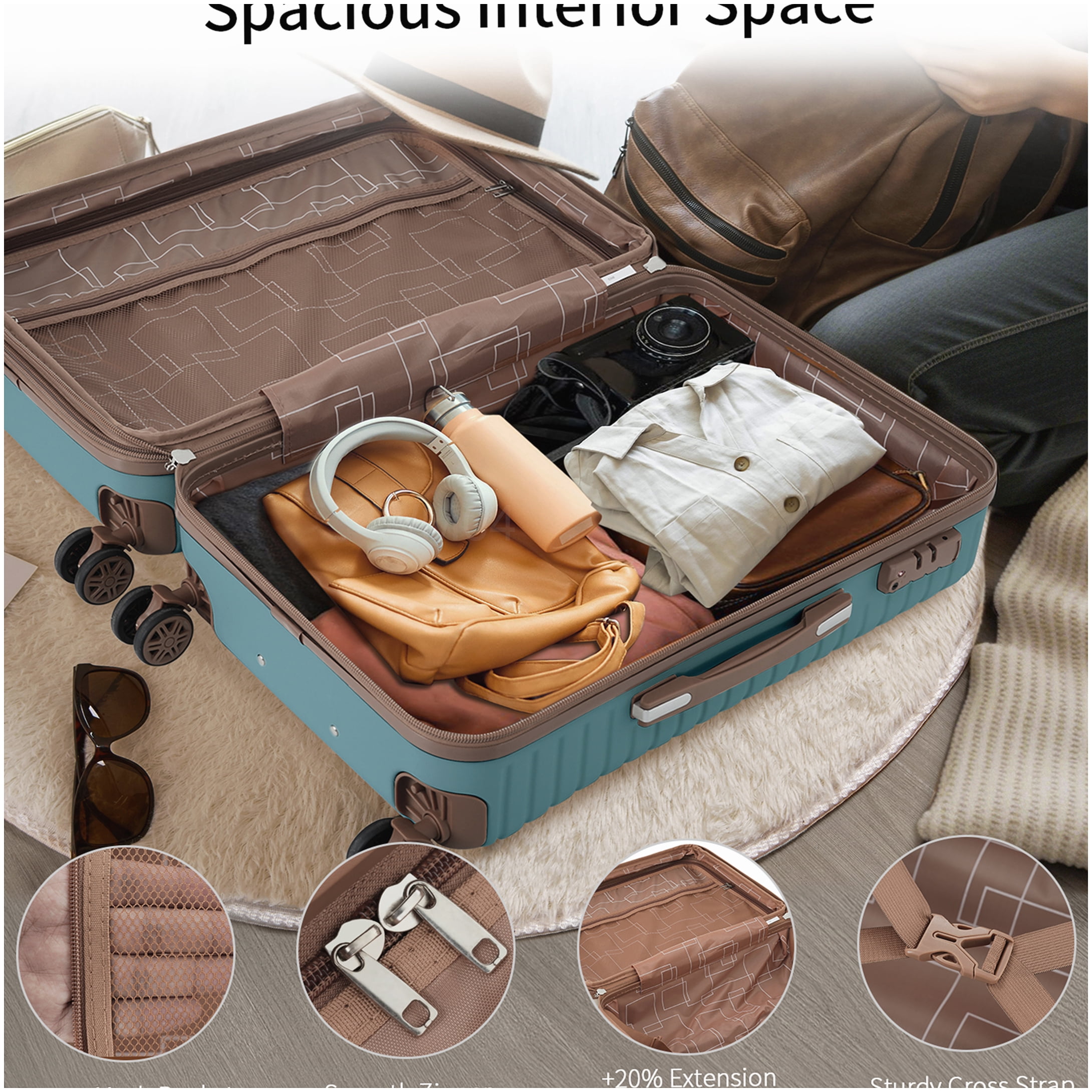 360° Spinner Wheel Luggage Set with TSA Lock, Lightweight ABS Hardshell, Blue Suitcases for Men and Women