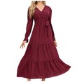 thumbnail image 2 of Utoimkio Women's Casual Loose Long Sleeve Maxi Dress Fall Winter V Neck Full Length Swing Party Long Dresses for Women, 2 of 8