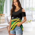 thumbnail image 3 of POLERO Jamaica Palm Tree Print Women’s Cold Shoulder Shirt Short Sleeve V Neck T-Shirt Tee Blouse Casual Tops for Women Sexy Travel Work M, 3 of 8