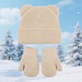 thumbnail image 2 of NOLDARES Little Girls Boys Beanie Hat and Glove Set Multicolor Knit Pompom Beanies for Winter Snow Ski Caps(M034-Beige), 2 of 8