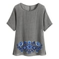 thumbnail image 1 of Camiseta de Mujer Camiseta de Manga Corta Impresión Casual Raglan Suelto de Lino Top Blusas, Cuello de la Tripulación, 1 of 5