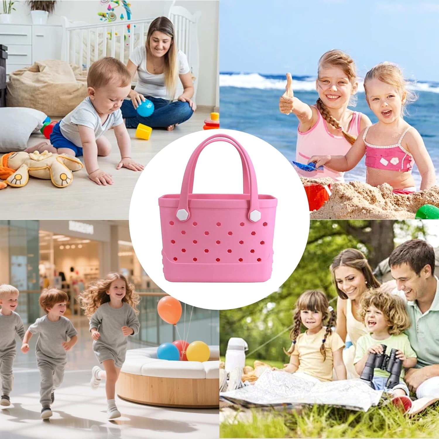 ROVTIULI Waterproof Sandproof Beach Bag for Women - Small Portable Plastic Rubber Tote, Washable Open Top Handbag for Outdoor Travel